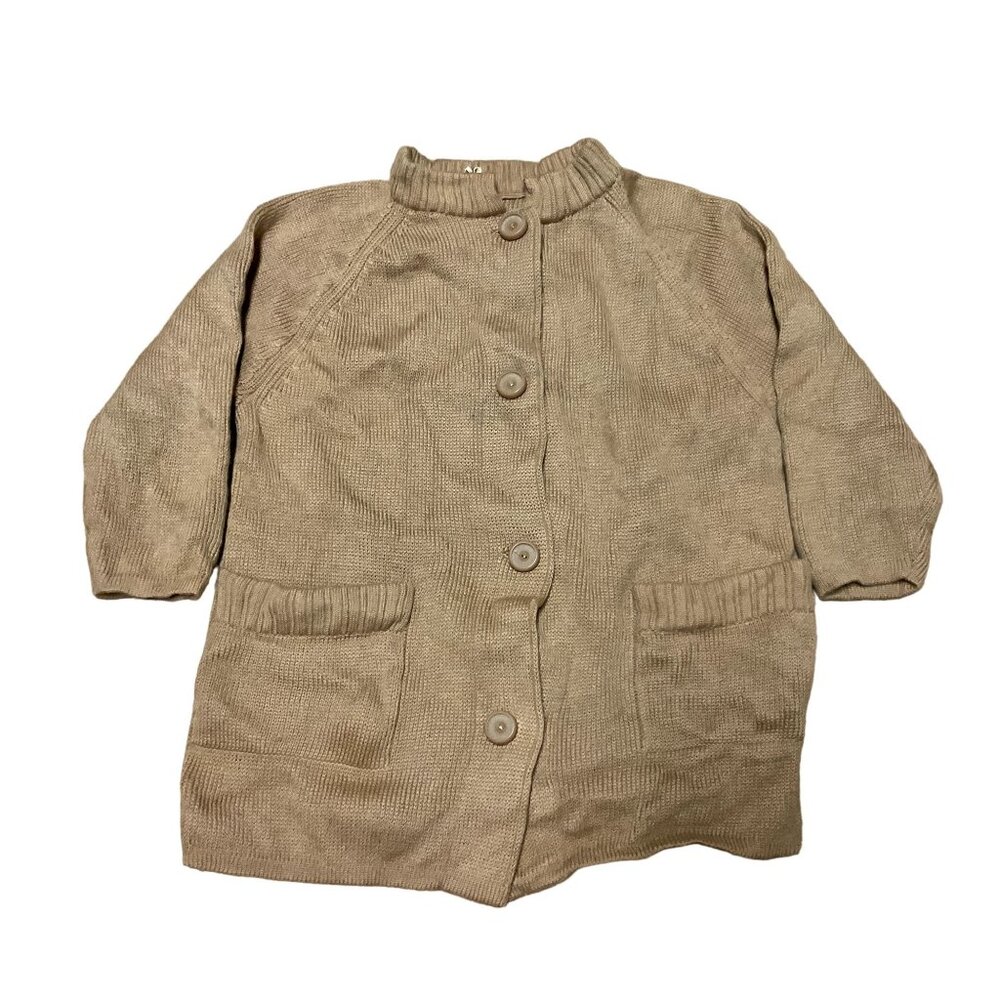 Vtg Dorce Cardigan Sweater Size L Tan w/ Pockets Knit Wool Womens